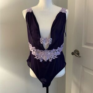 Oh La La Cheri Mesh/Lace One Piece lingerie XL Deep Purple w/light purple lace